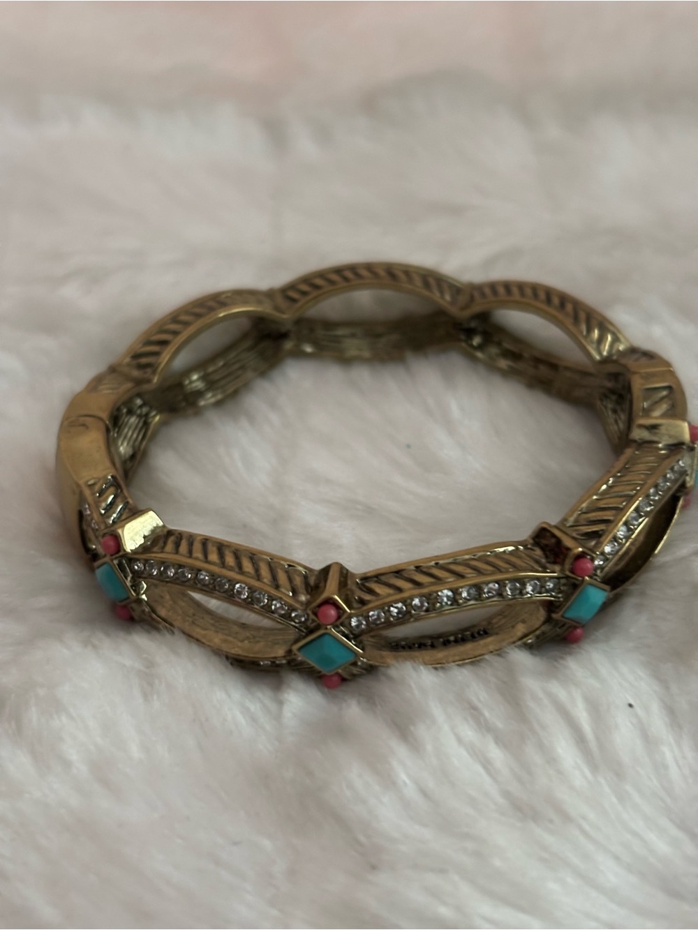 Gold-Tone Turquoise & Coral Crystal Cuff  Bracelet